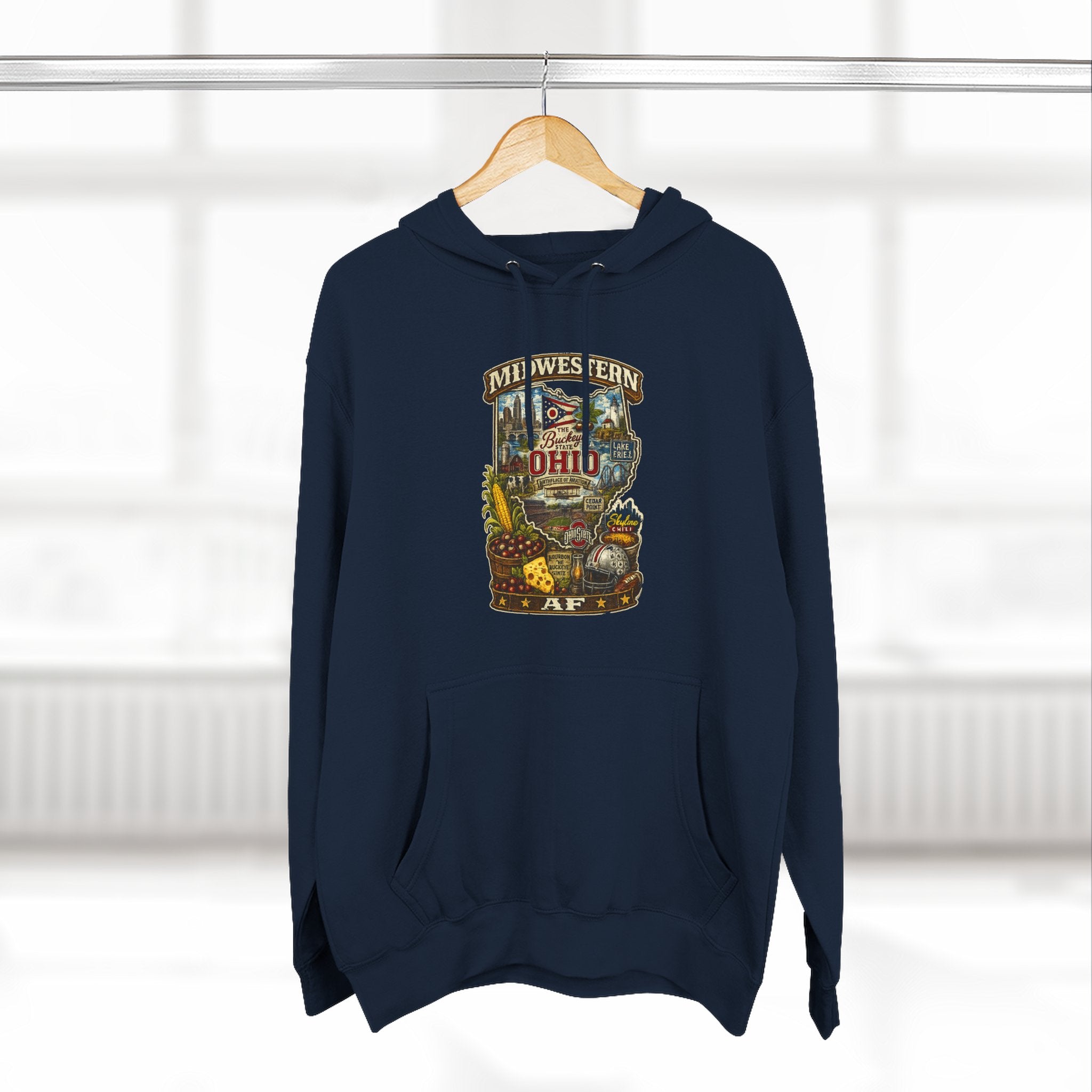 Ohio Midwestern AF Hoodie | Buckeye State Graphic Pullover | Lane Seven LS14001 Fleece Hoodie | Family Friendly Collection