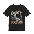 Black Country As Fuck tee laid flat, banjo picker and cream lettering