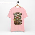 Pink Ohio Midwestern As Fuck t-shirt hanging on a wooden hanger, Buckeye State graphic design