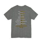 Army veteran T-shirt in Deep Heather showing the VETERAN acrostic back print in gold