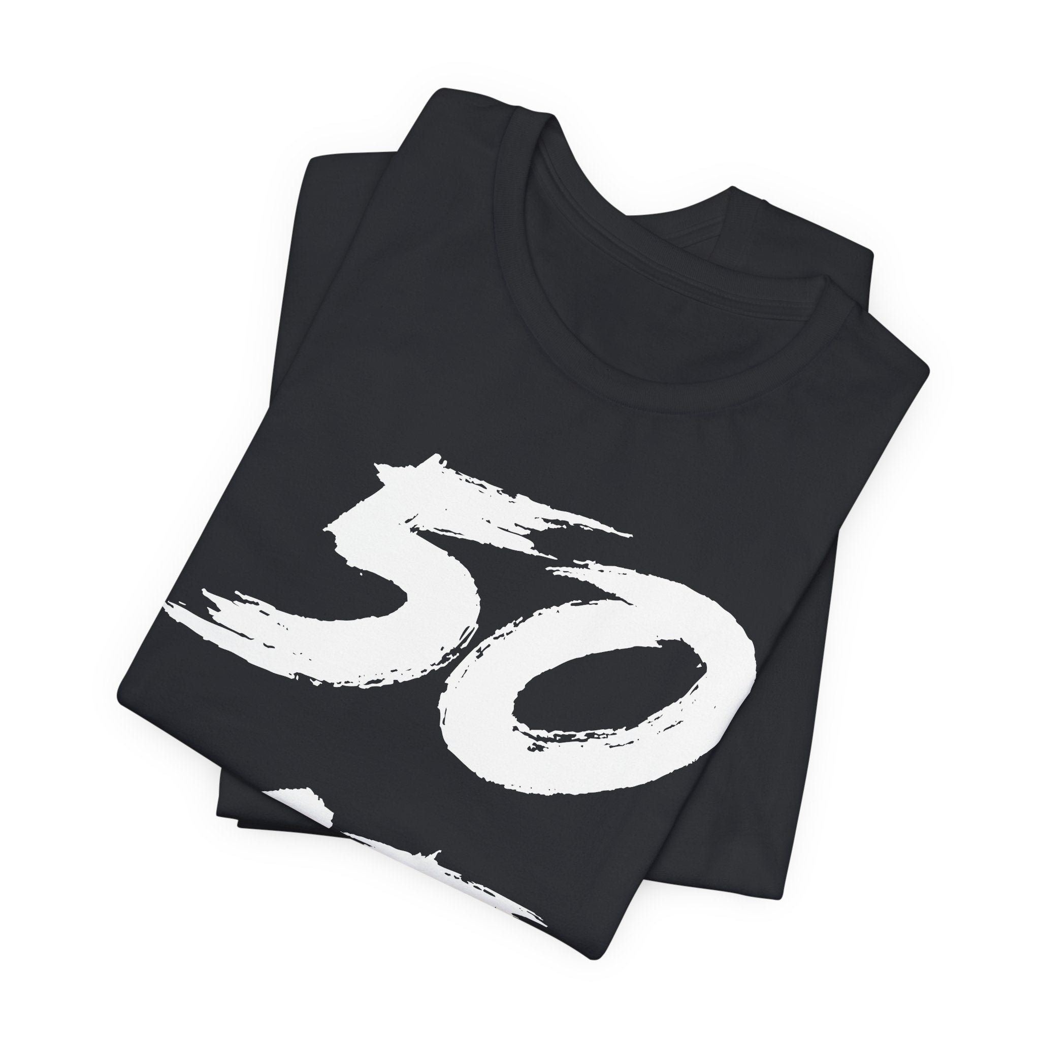 Folded Vintage Black tees stacked with the white 50 across the top fold