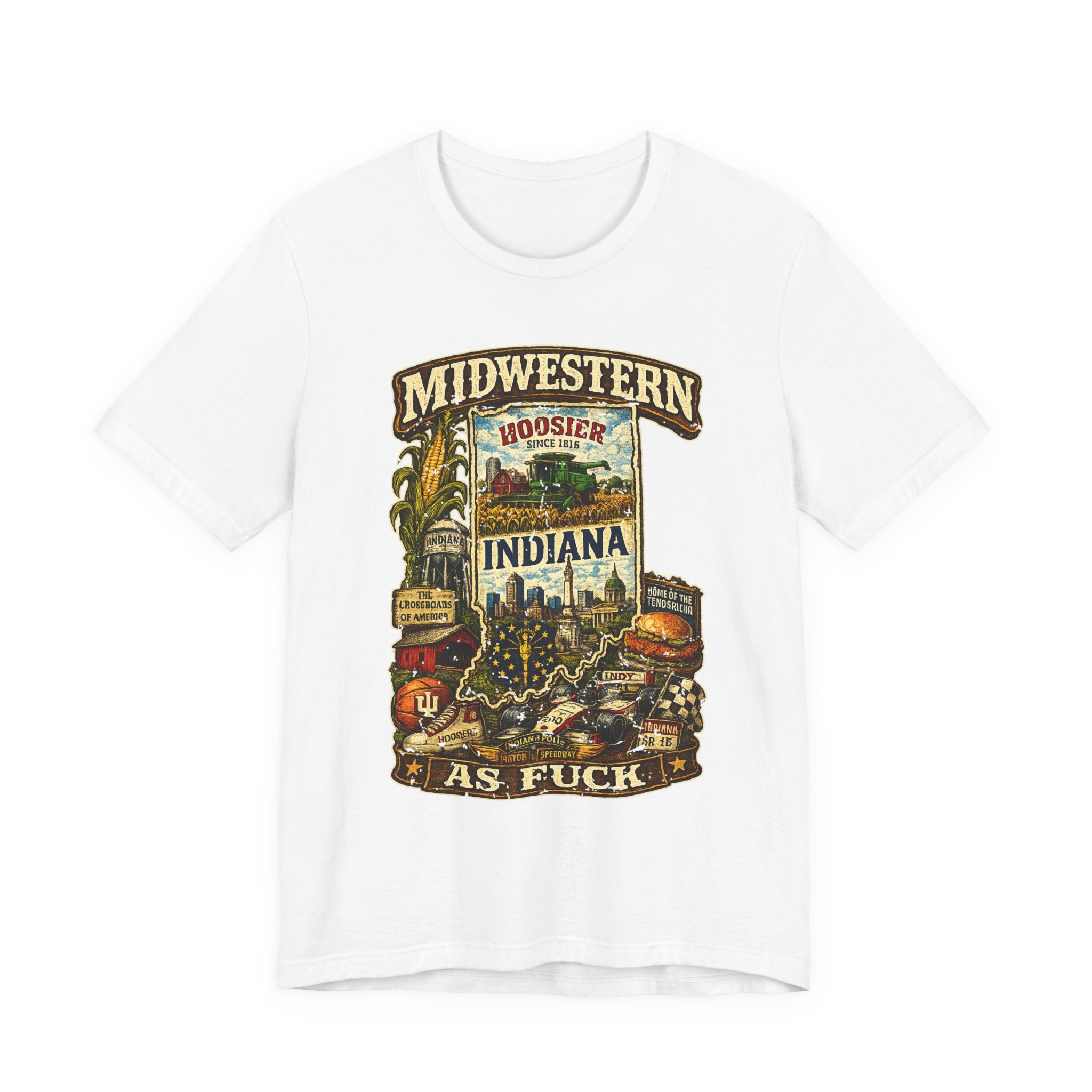 White Midwestern As Fuck Indiana T-Shirt, no filter Hoosier State pride tee