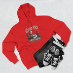 Red Country As Fuck hoodie styled flat with black and white sneakers