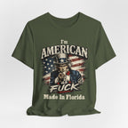 Army green t-shirt laid flat with light creases, showing the Uncle Sam graphic and text