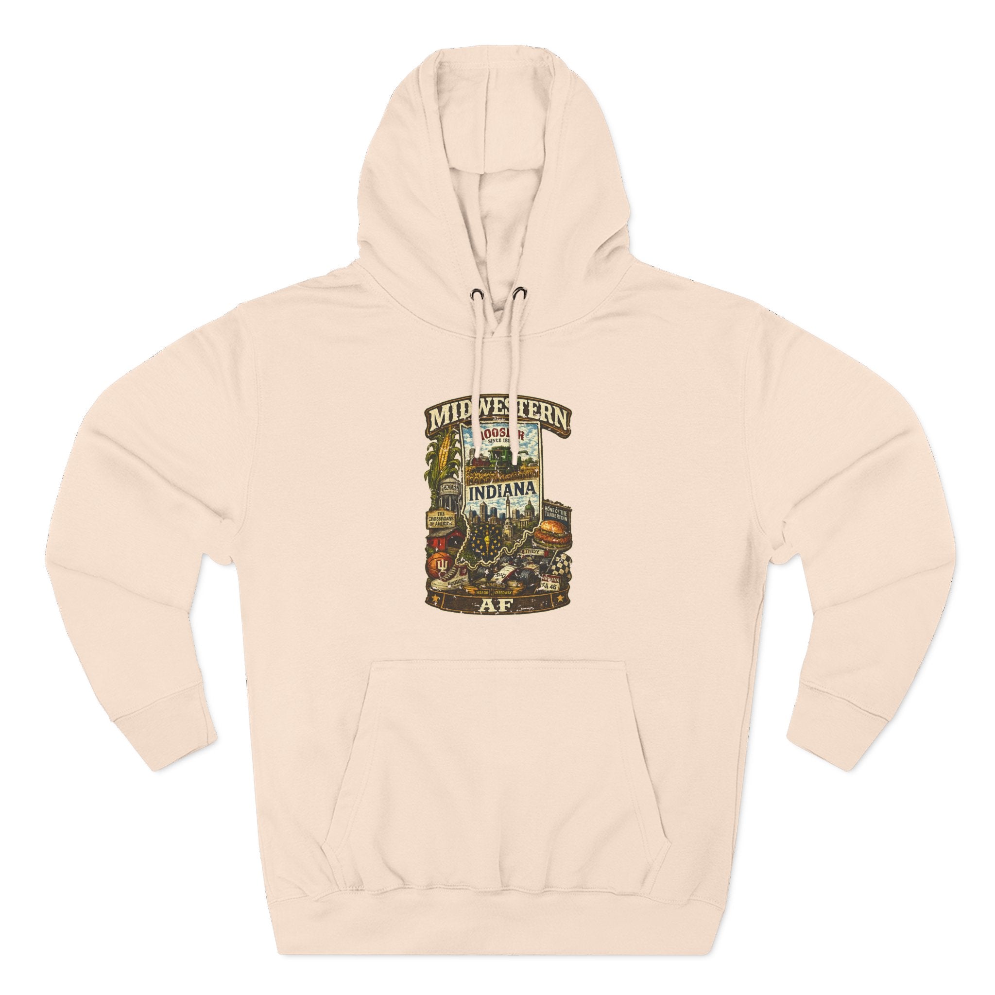 Pale Pink Midwestern AF Indiana Hoodie, family friendly Hoosier State pride pullover