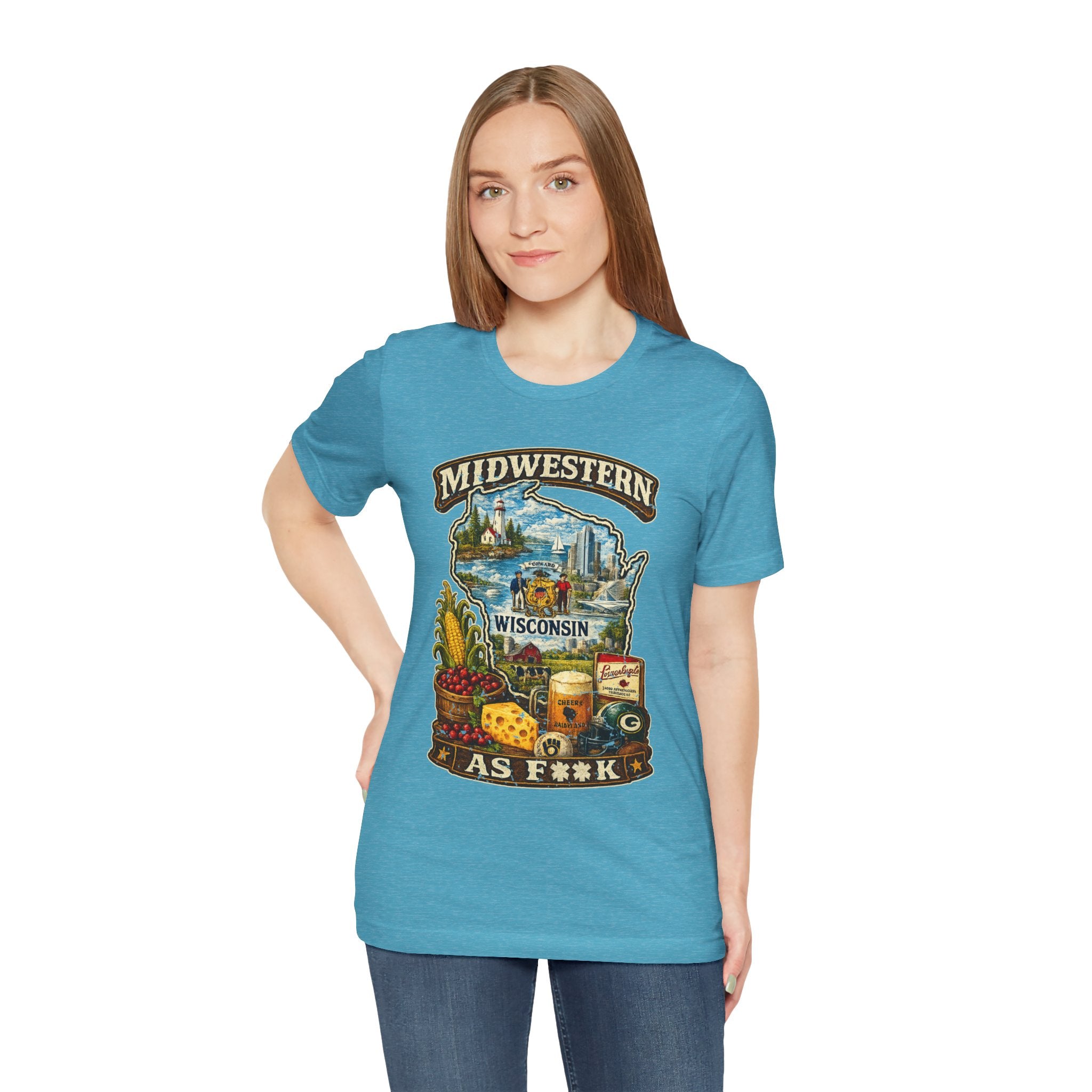 Midwestern As F**K Wisconsin T-Shirt | Funny Wisconsin Pride Tee | Bella + Canvas 3001 | Slightly Salty Cheesehead State Shirt