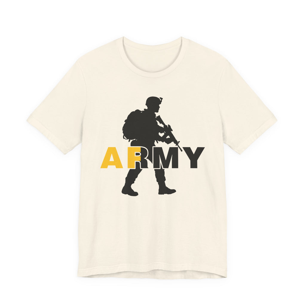 Cream Army AF tee laid flat, dark soldier silhouette above the front lettering
