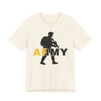 Cream Army AF tee laid flat, dark soldier silhouette above the front lettering