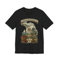 Family Friendly Midwestern AF Michigan T-Shirt in Black – a distressed vintage design featuring Michigan's Upper and Lower Peninsulas overlaid with the state outline, surrounded by Detroit's skyline, Woodward Avenue, the Great Lakes, and Traverse City cherries