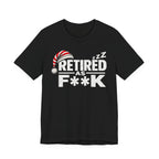 Black Retired As F**K tee laid flat with the starred-out lettering printed in white