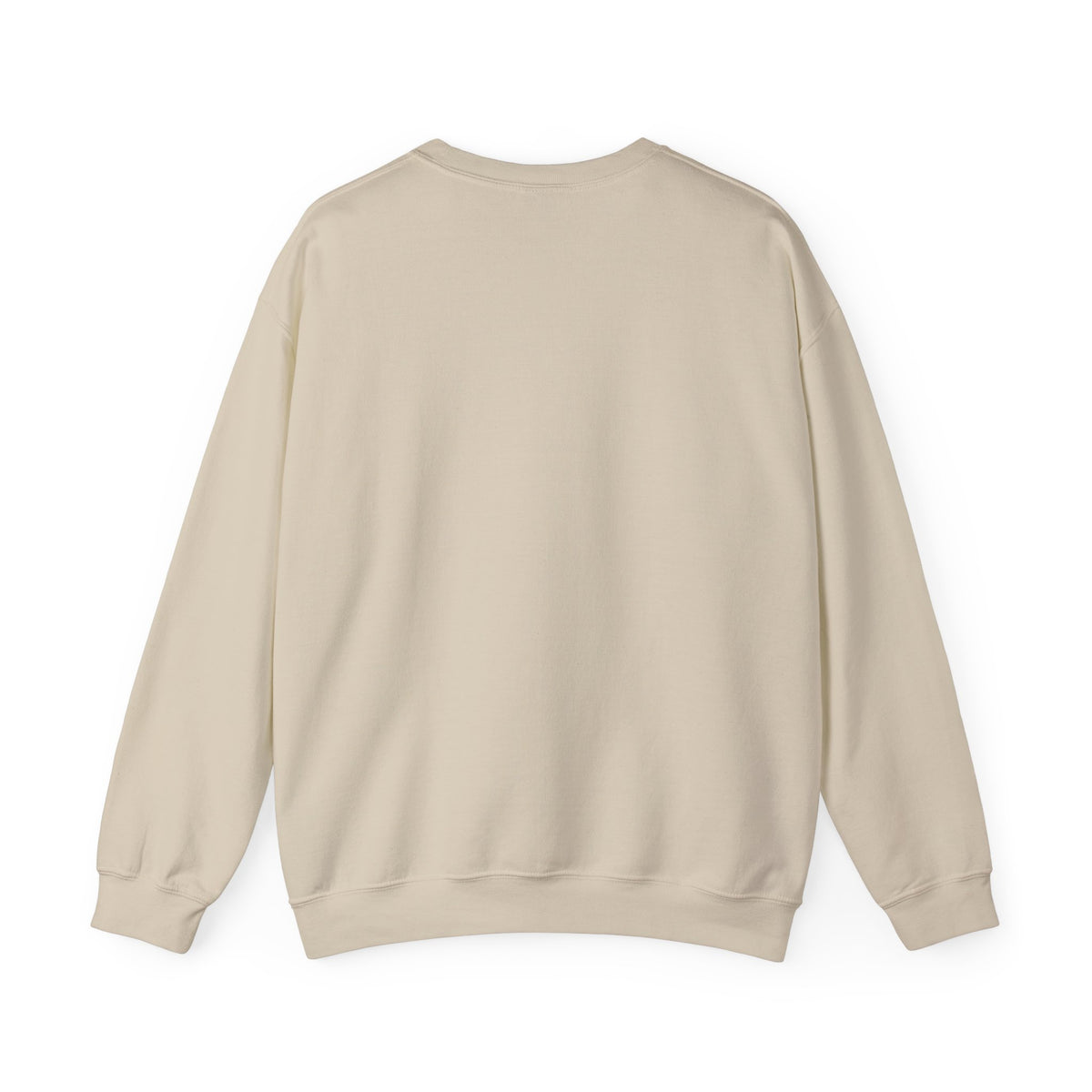 Back view of the Sand Nebraska crewneck sweatshirt laid flat, showing the plain unprinted back