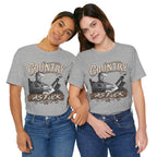 Two women side by side in Athletic Heather Country As Fuck tees