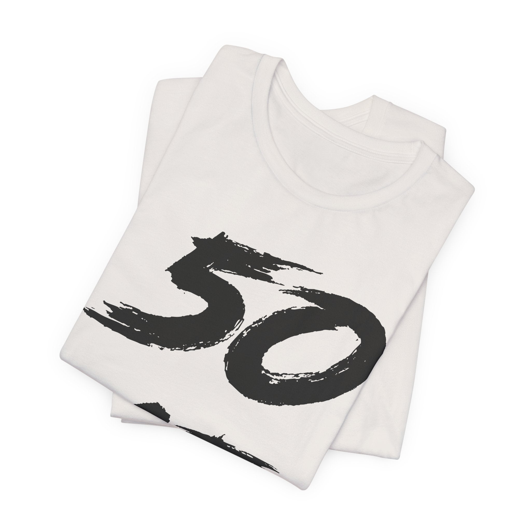 Folded Vintage White tees stacked, black 50 print visible on the top fold