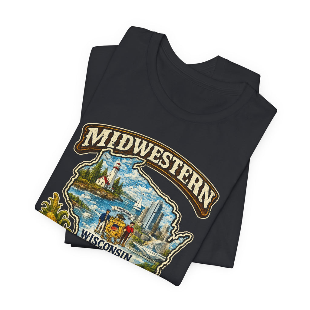 Midwestern As Fuck Wisconsin T-Shirt | Funny Wisconsin Pride Tee | Bella + Canvas 3001 | Vintage Cheesehead State Shirt