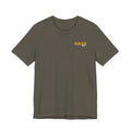 Navy veteran T-shirt in Army green laid flat with the gold NAVY chest print