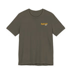 Navy veteran T-shirt in Army green laid flat with the gold NAVY chest print
