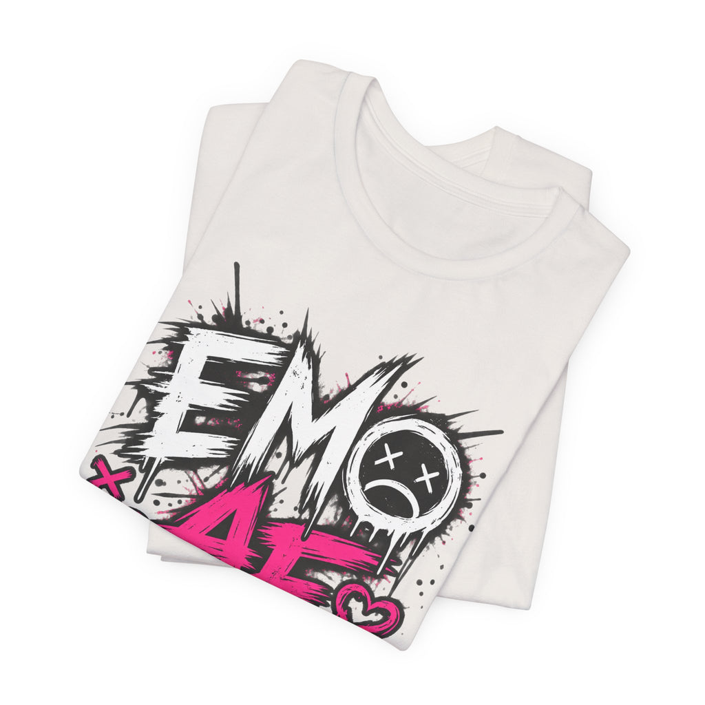 Vintage White EMO AF T-Shirt folded, showing the distressed lettering and drips