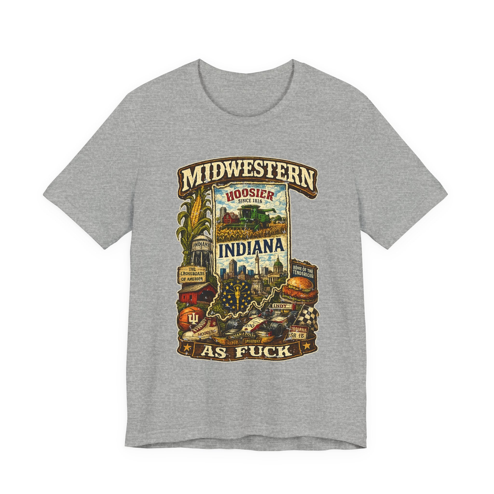 Athletic Heather Midwestern As Fuck Indiana T-Shirt, no filter Hoosier State pride tee