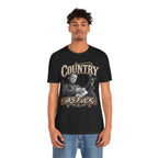 Man in the Black Country As Fuck tee, banjo player front print showing