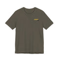 Army veteran T-shirt in Army green laid flat with the gold ARMY chest print