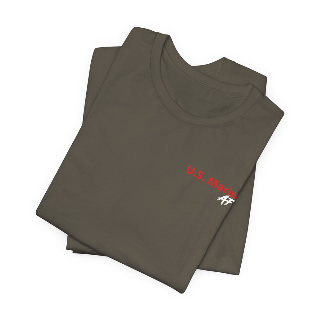 Marine Corps veteran T-shirt in Army green shown folded with a U.S. MARINE AF chest print