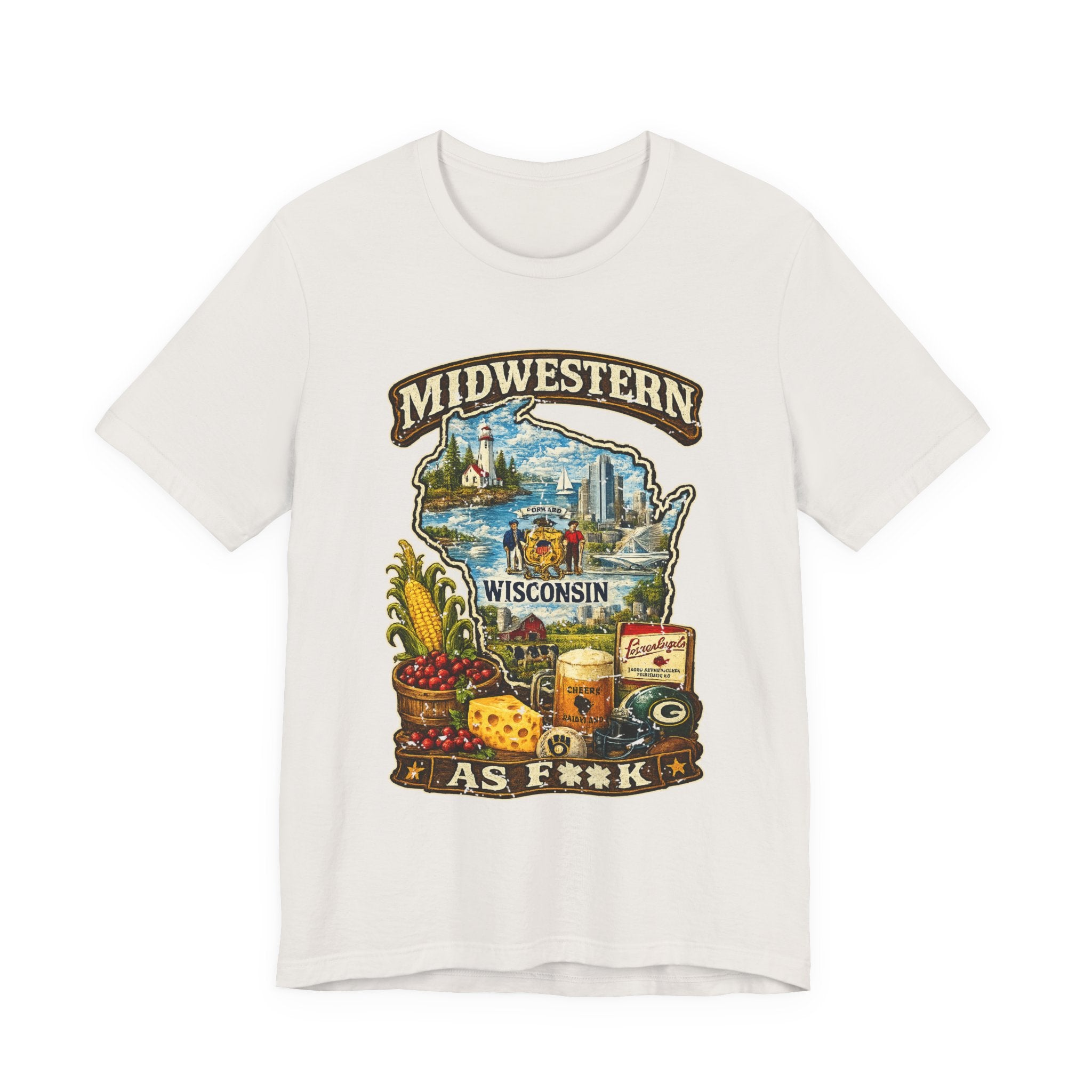 Vintage White Midwestern As F**K Wisconsin T-Shirt, slightly salty Cheesehead State pride tee