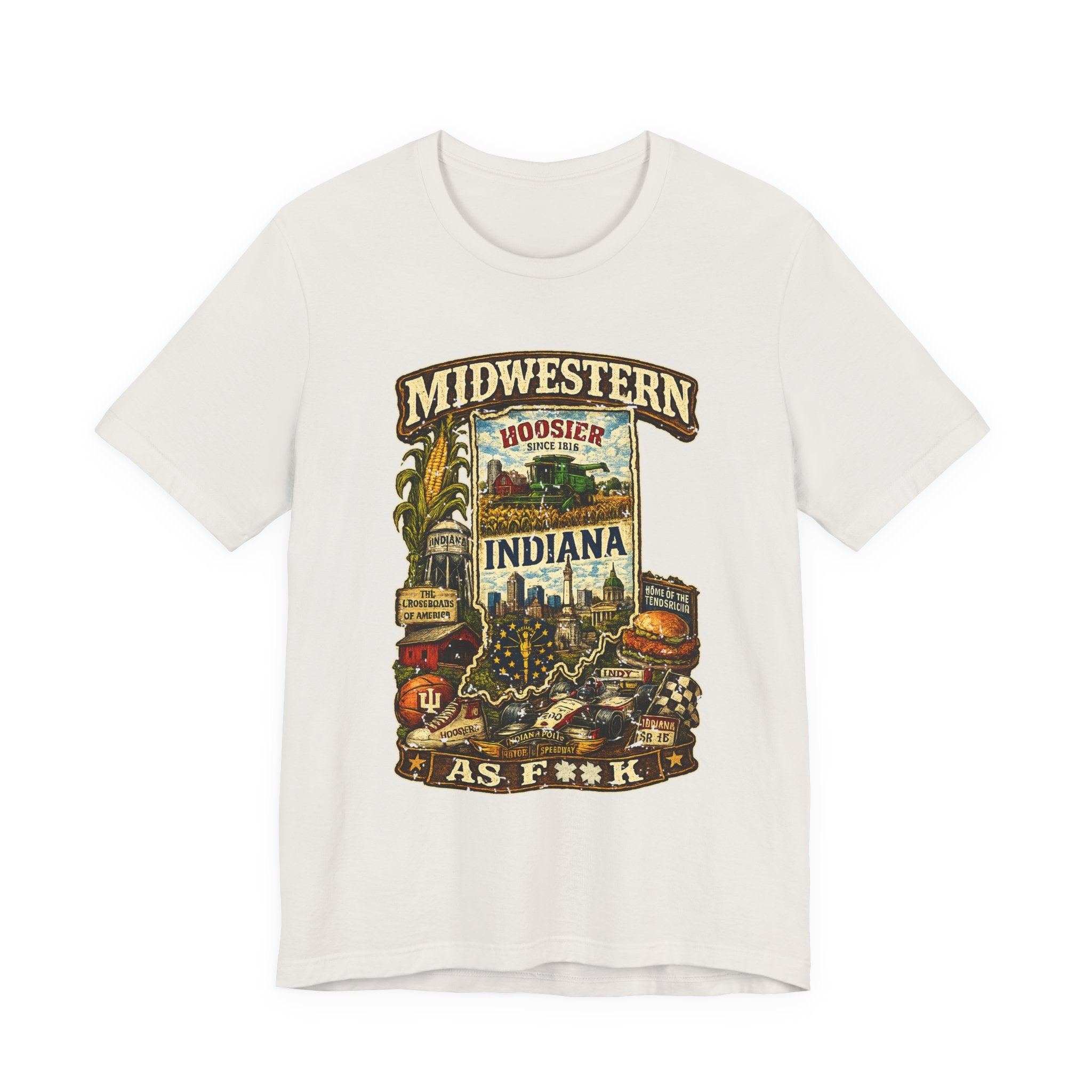 Vintage White Midwestern As F**K Indiana T-Shirt, slightly salty Hoosier State pride tee