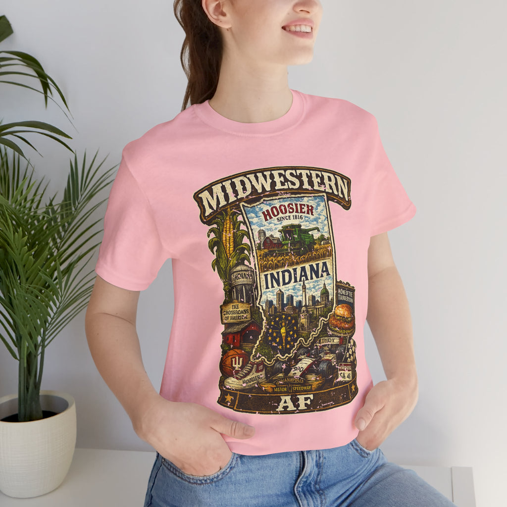 Indiana Midwestern AF T-Shirt | Hoosier State Graphic Tee | Indiana Pride Shirt | Bella + Canvas 3001 | Family Friendly Collection