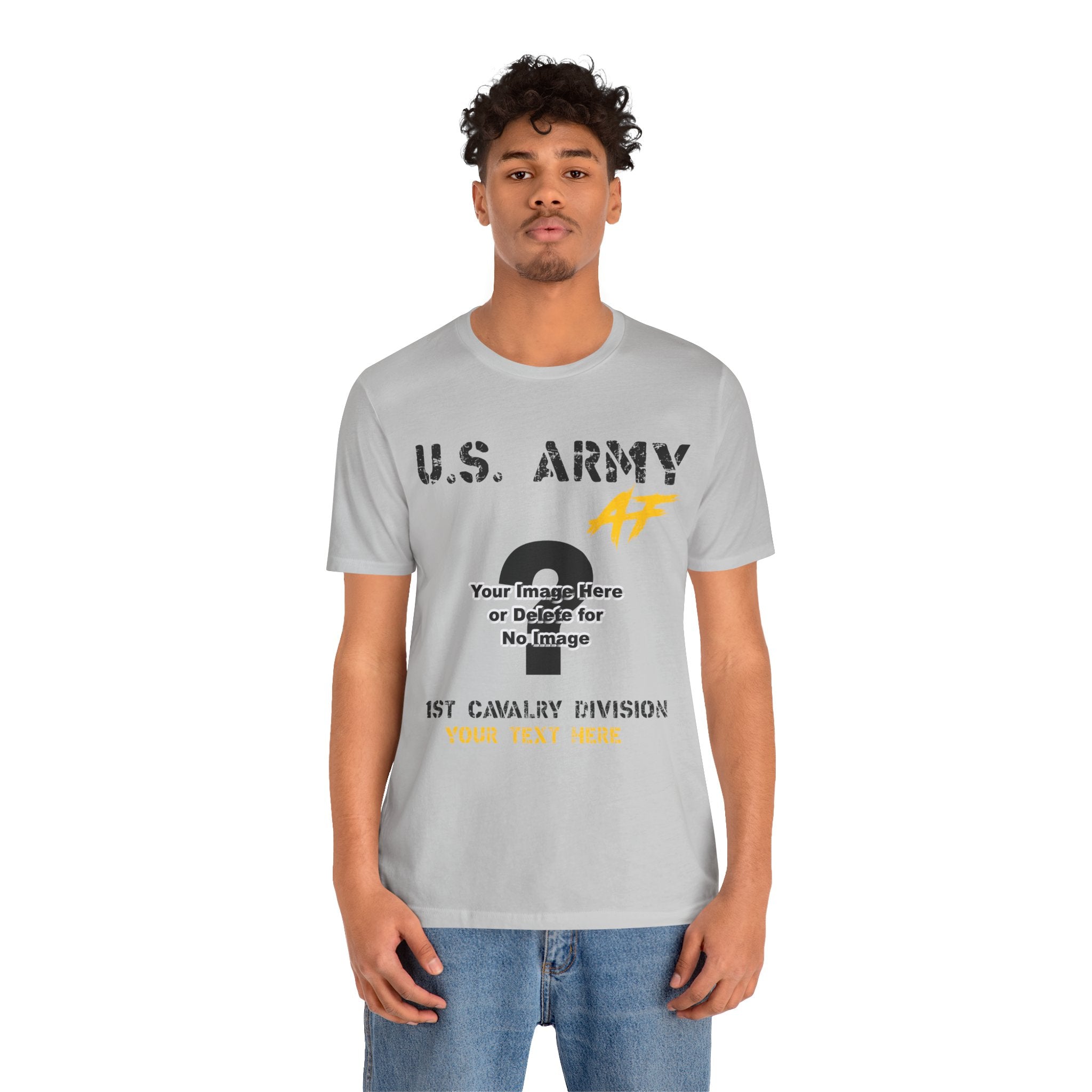 Man wearing the Personalized U.S. Army AF T-shirt in Solid Athletic Grey
