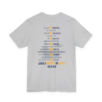 Navy veteran tee in Solid Athletic Grey, VETERAN back print over a faded aircraft carrier