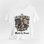 White folded tee close-up showing top of Uncle Sam graphic and "I'm American" text