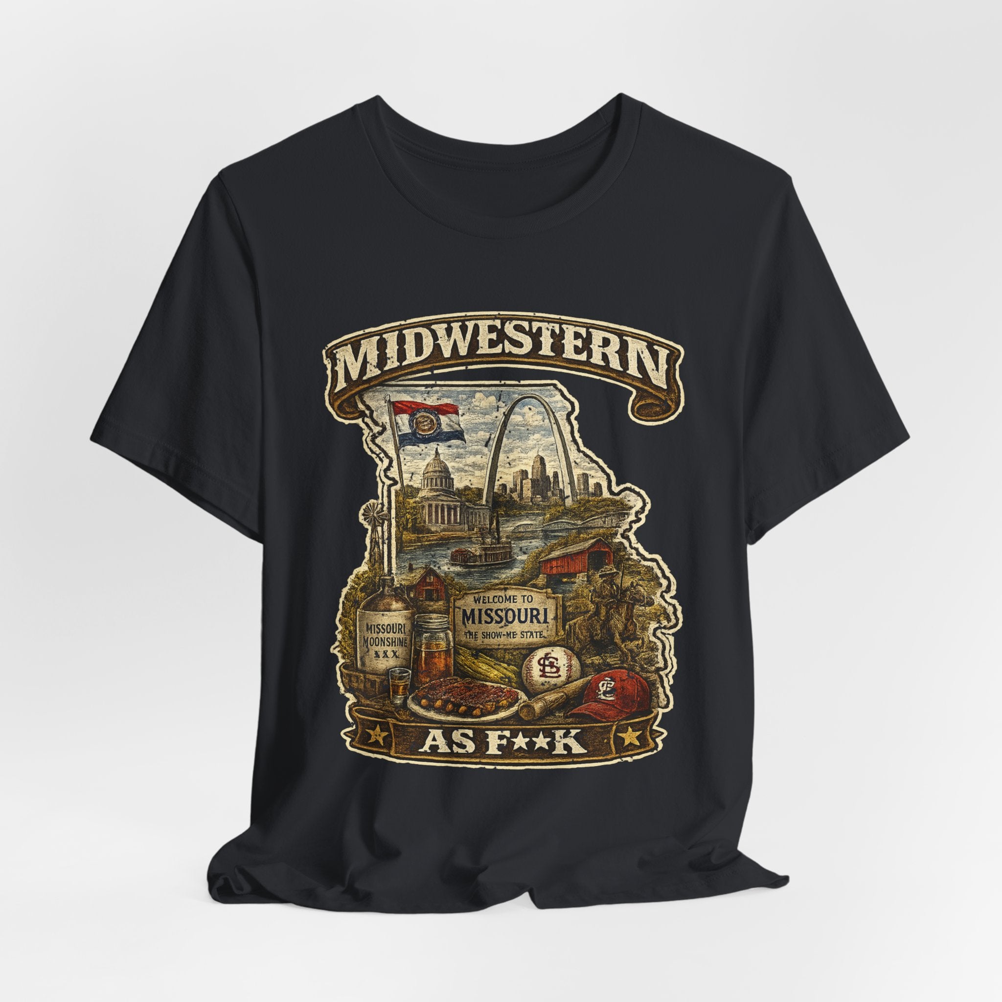 Missouri Midwestern As F**K T-Shirt | Show-Me State Graphic Tee | Bella + Canvas 3001 | Slightly Salty Collection
