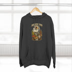 Family Friendly Midwestern AF Illinois Hoodie – product photo 16 featuring a distressed vintage design featuring the Illinois state outline overlaid with the state flag, surrounded by the Chicago skyline, the Chicago Theatre sign, The Bean, deep-dish pizza, a Chicago-style hot dog, and towering corn fields