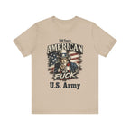 Sand flat lay tee with Uncle Sam graphic, "250 Years American As Fuck" and "U.S. Army" text
