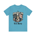Heather blue flat lay tee with Uncle Sam graphic personalized with 'U.S. Navy' text below
