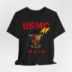 Personalized USMC Marine Corps AF T-shirt in Black with a unit crest between the USMC lettering and KILO 3/5 unit text