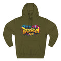 Army Green Brooklyn AF graffiti hoodie laid flat, colour street-art front print