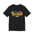 Black Brooklyn AF graffiti tee laid flat with the Brooklyn graffiti front print