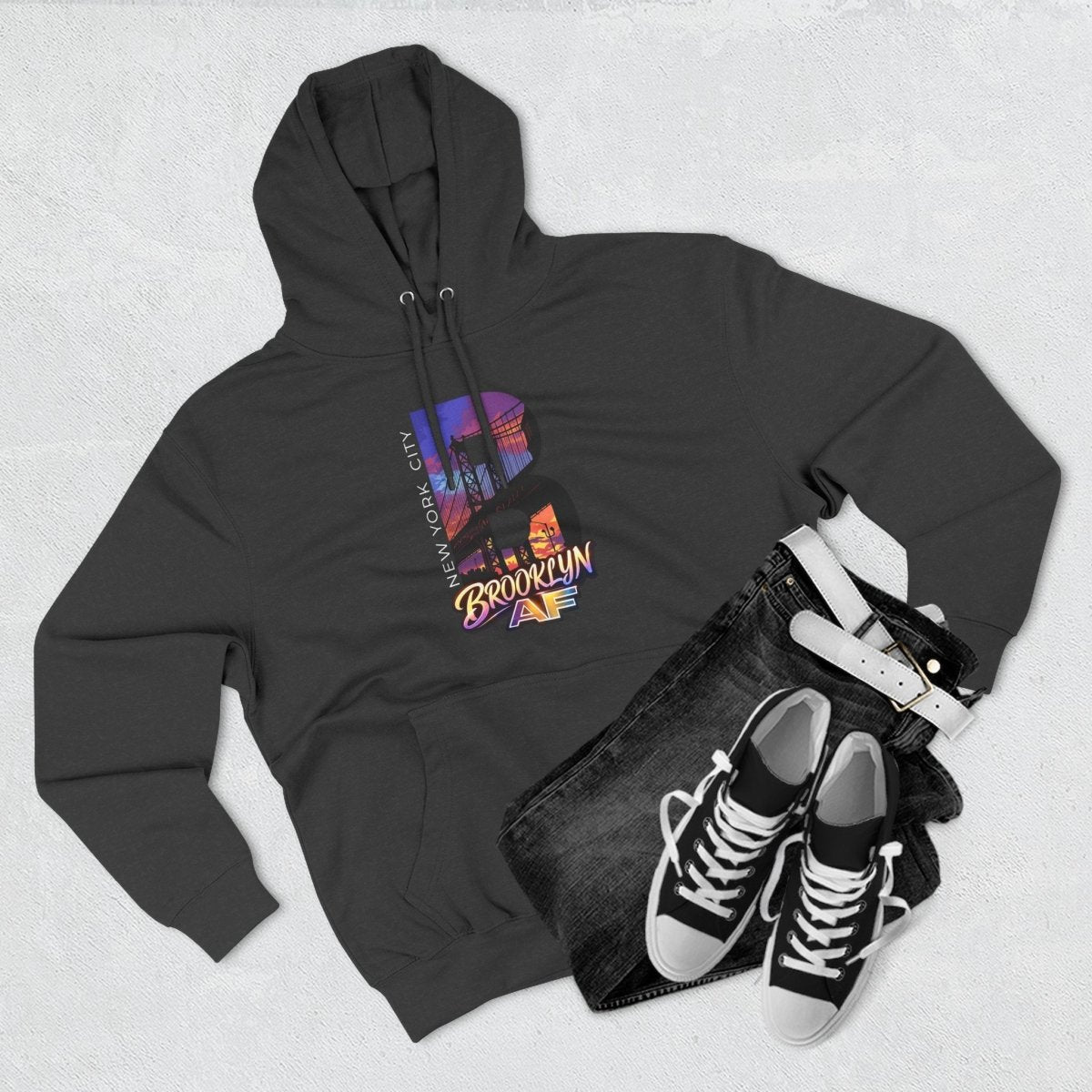 Brooklyn AF Hoodie | NYC Skyline Graphic Hooded Sweatshirt | Lane Seven LS14001 | Family Friendly Collection - Anything AF