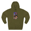 Army Green Brooklyn AF hoodie laid flat, skyline letter B front graphic