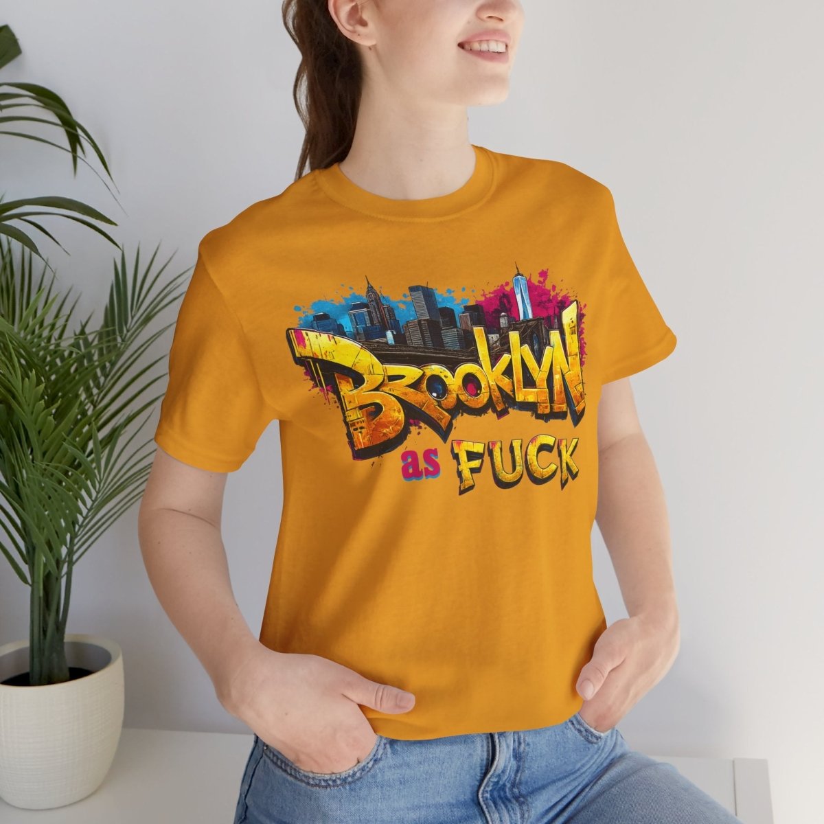 Brooklyn As Fuck T-Shirt | NYC Graffiti Skyline Bella + Canvas 3001 Tee | New York Streetwear Graphic Shirt - Anything AF