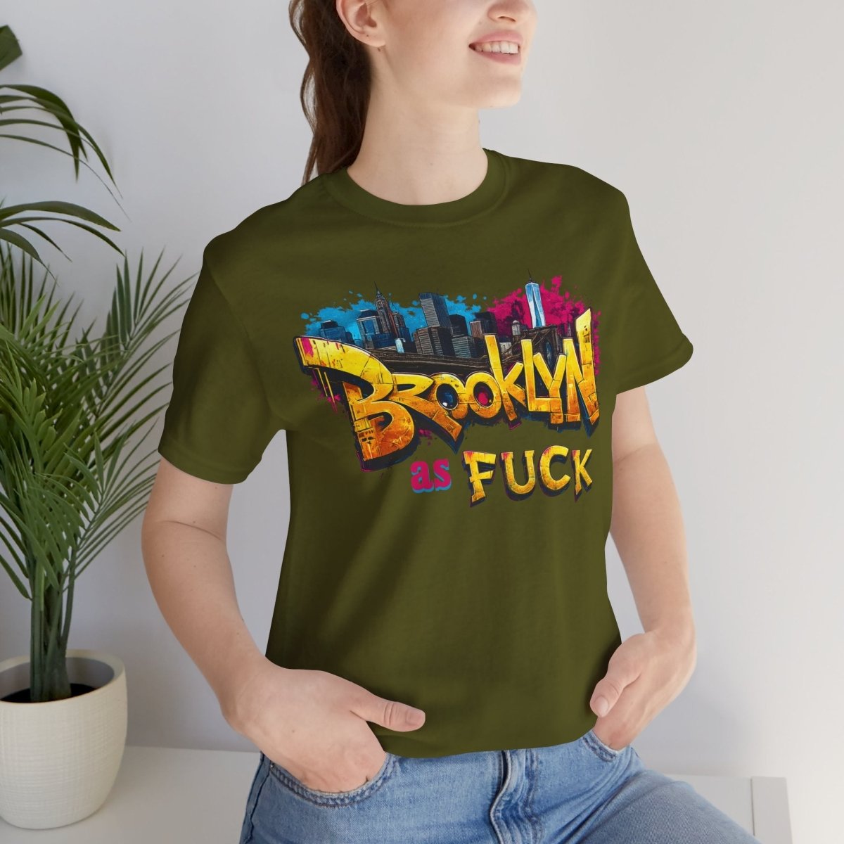 Brooklyn As Fuck T-Shirt | NYC Graffiti Skyline Bella + Canvas 3001 Tee | New York Streetwear Graphic Shirt - Anything AF