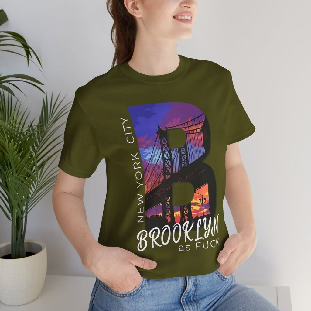 Brooklyn As Fuck T-Shirt | Sunset Bridge Graphic for Dark Colors | Bella + Canvas 3001 Tee - Anything AF