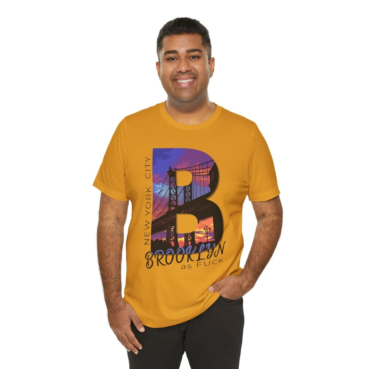Brooklyn As Fuck T-Shirt | Sunset Bridge Graphic for Light Colors | Bella + Canvas 3001 Tee - Anything AF
