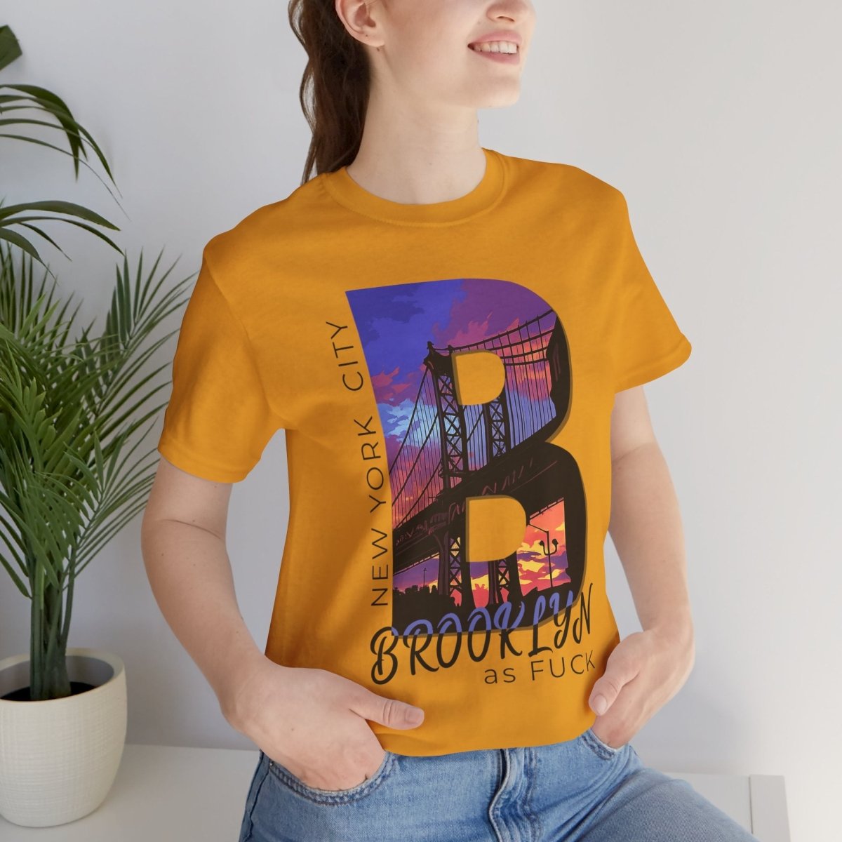 Brooklyn As Fuck T-Shirt | Sunset Bridge Graphic for Light Colors | Bella + Canvas 3001 Tee - Anything AF