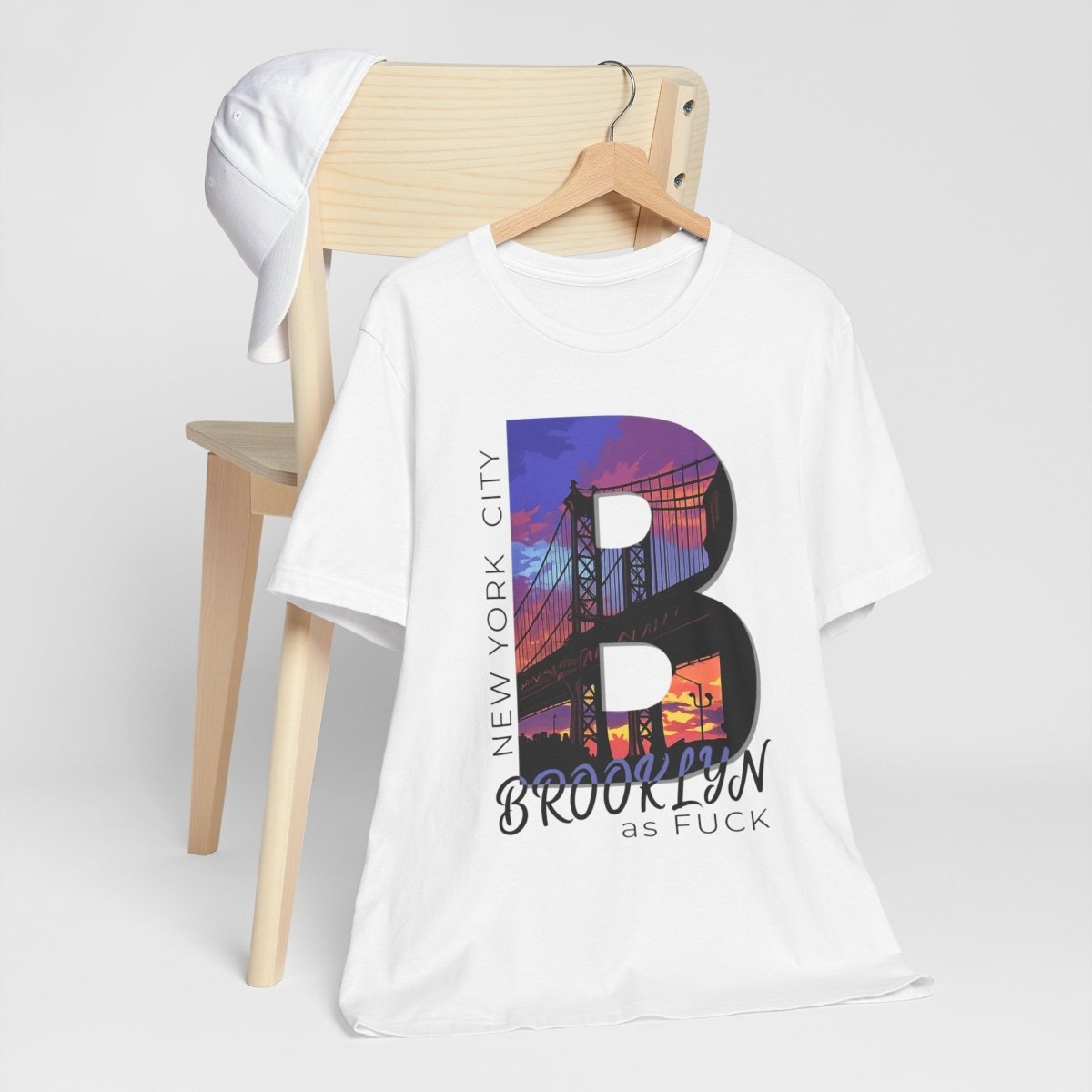 Brooklyn As Fuck T-Shirt | Sunset Bridge Graphic for Light Colors | Bella + Canvas 3001 Tee - Anything AF