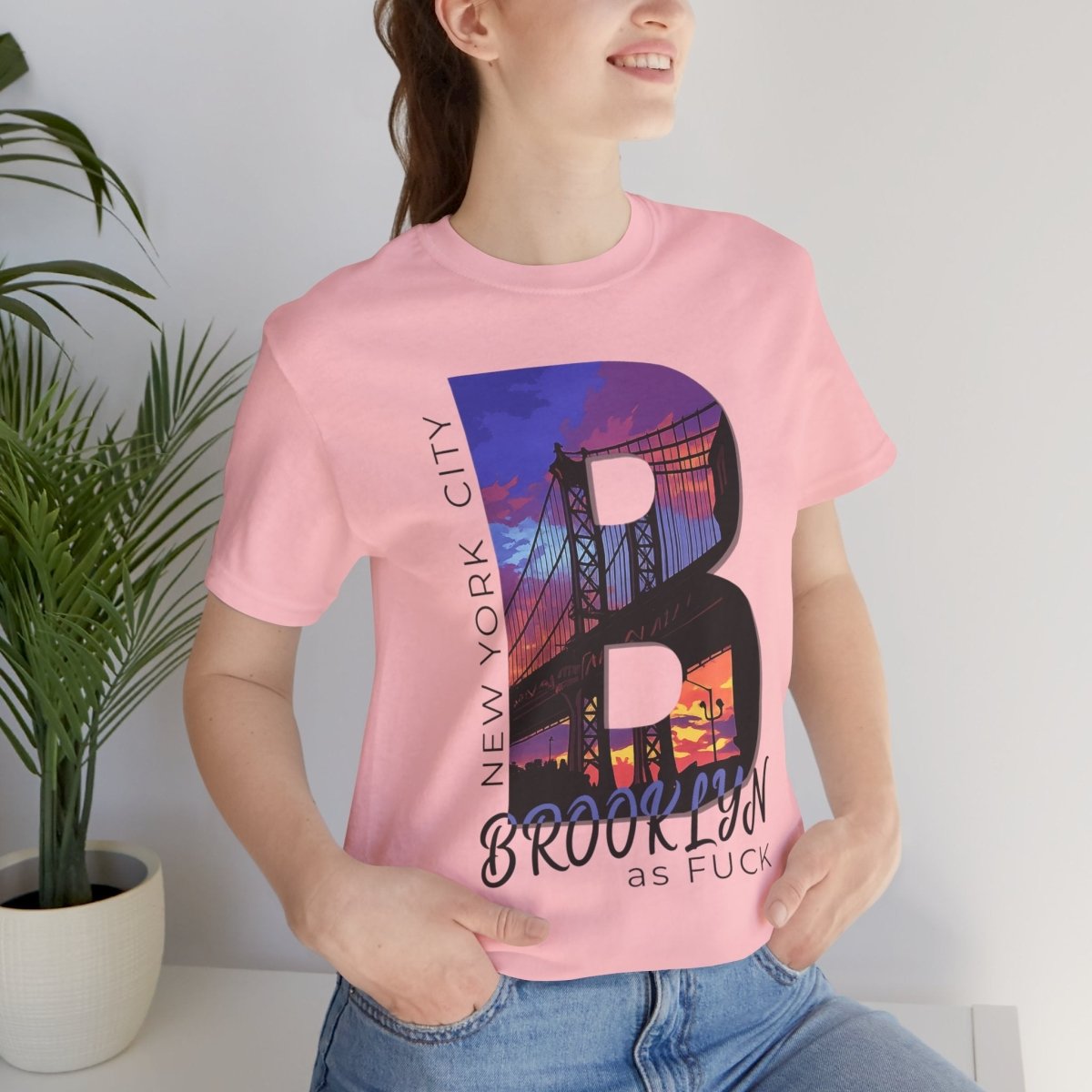 Brooklyn As Fuck T-Shirt | Sunset Bridge Graphic for Light Colors | Bella + Canvas 3001 Tee - Anything AF