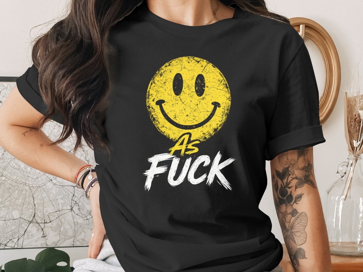 Distressed Smiley As Fuck Emoji T-Shirt | Vintage NSFW Graphic Tee - Anything AF