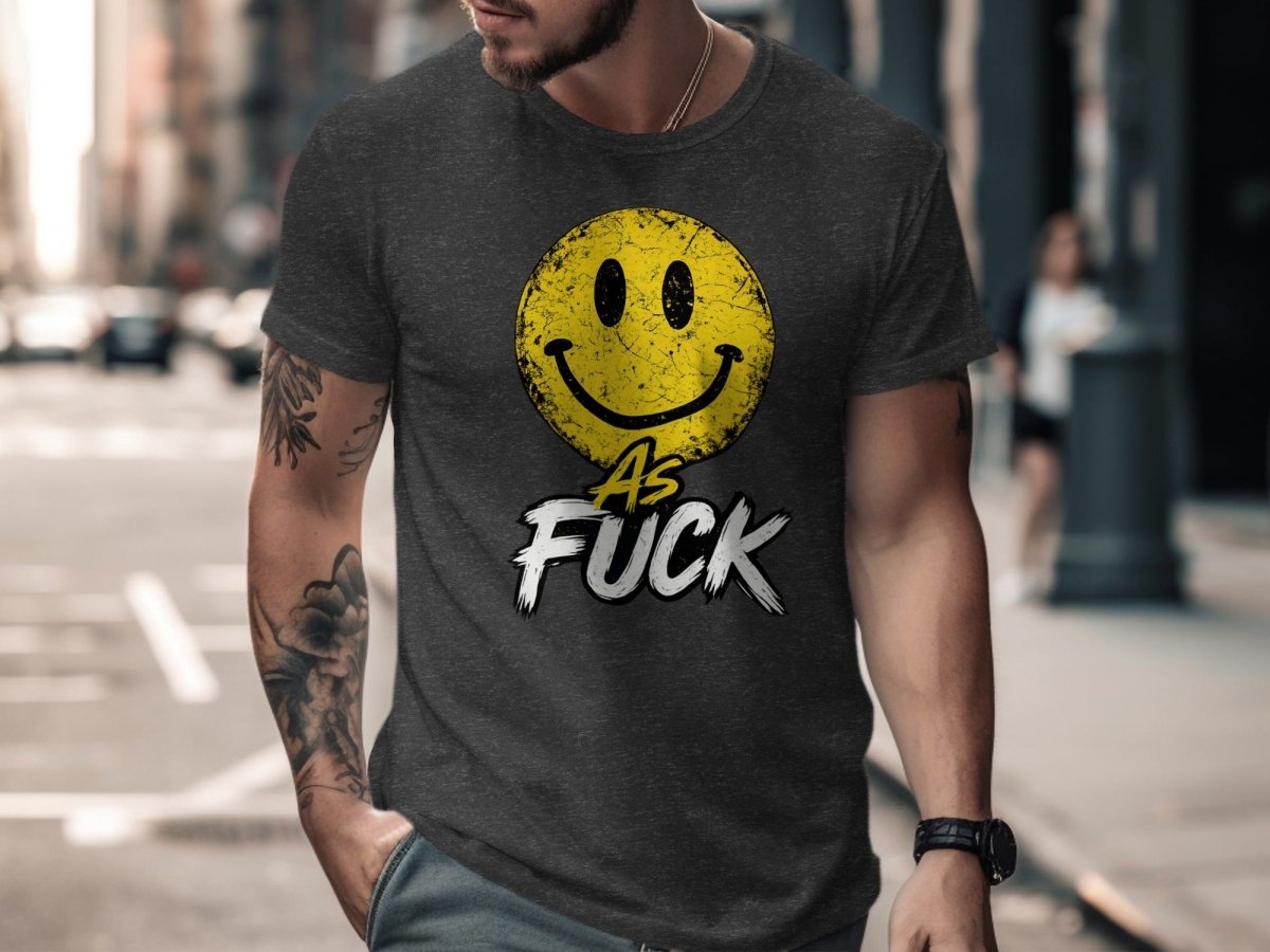 Distressed Smiley As Fuck Emoji T-Shirt | Vintage NSFW Graphic Tee - Anything AF