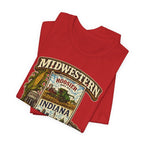 Red Indiana Midwestern AF tee folded to show the Hoosier crest